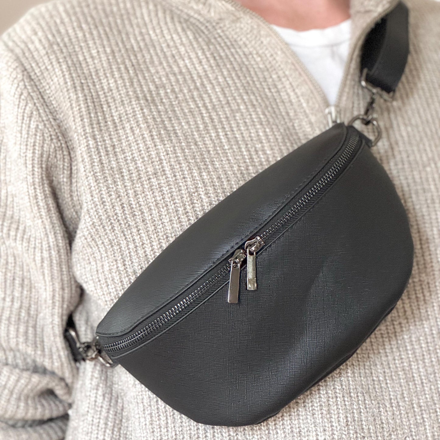 Black Cross Body Bag, Personalised Men’s Bag, Stylish Gift for Him