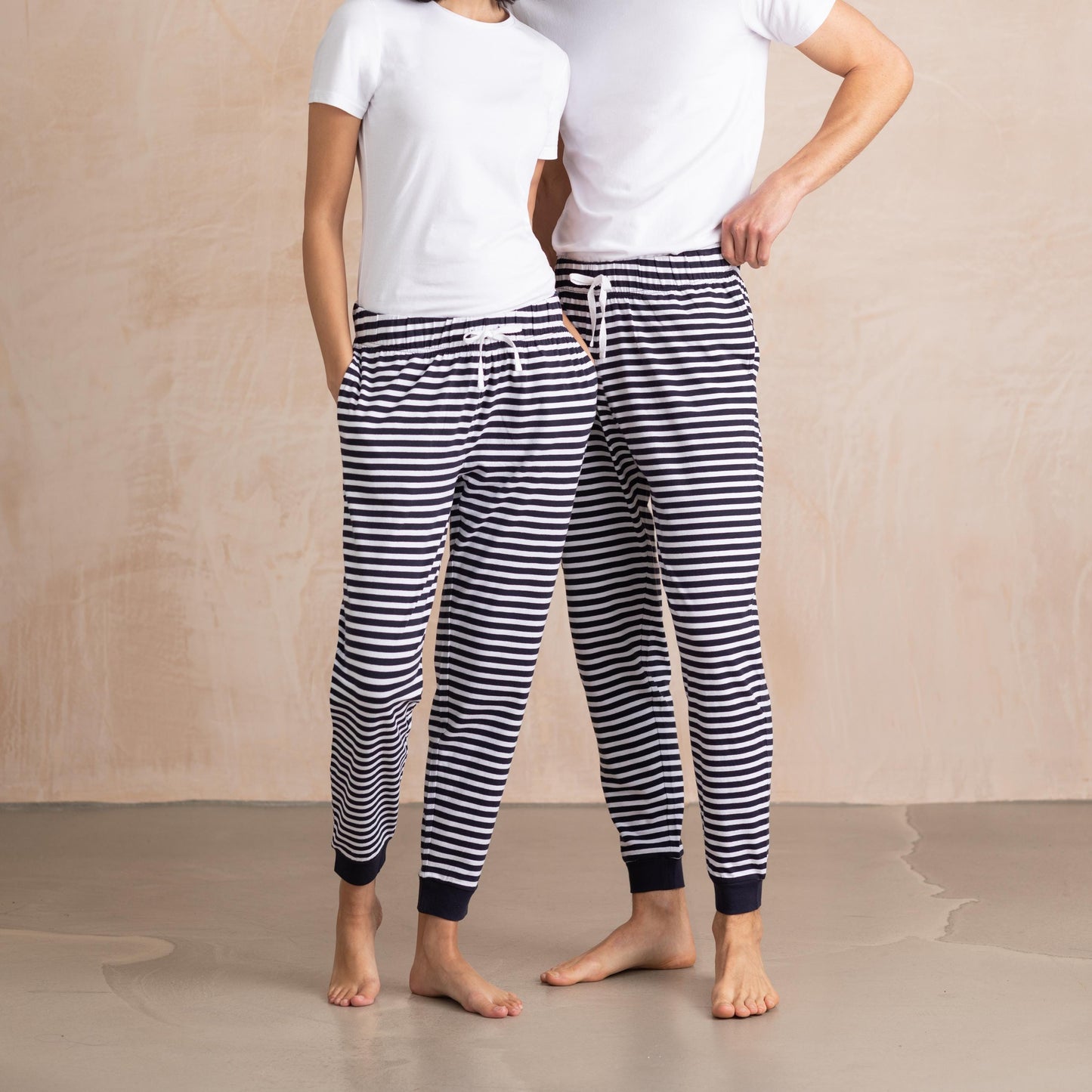 Navy and White Stripe Christmas Pyjama Bottoms, Matching Family PJs