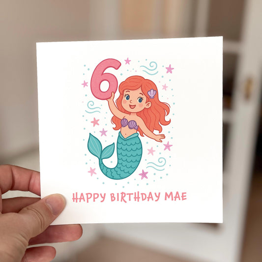 Personalized Mermaid 6th Birthday Card: Under the Sea Theme