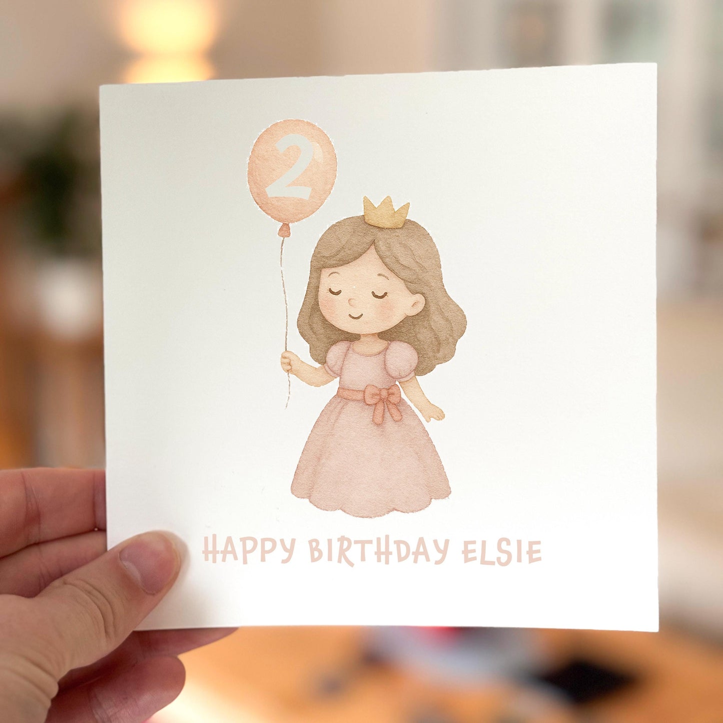 Personalized Princess 2nd Birthday Card: Pastel Toddler Girl