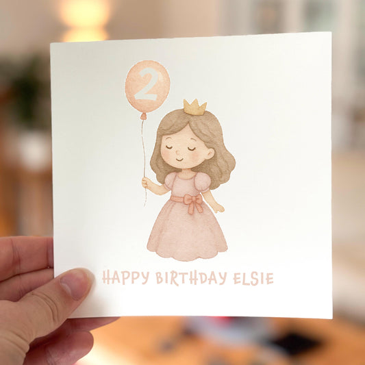 Personalized Princess 2nd Birthday Card: Pastel Toddler Girl