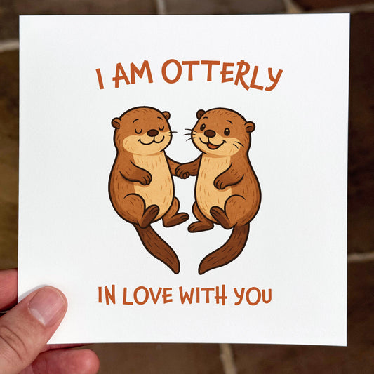 Otter Love Card, Cute Anniversary Card, Animal Pun Card for Him or Her, I Am Otterly in Love with You Card, Funny Valentine Card