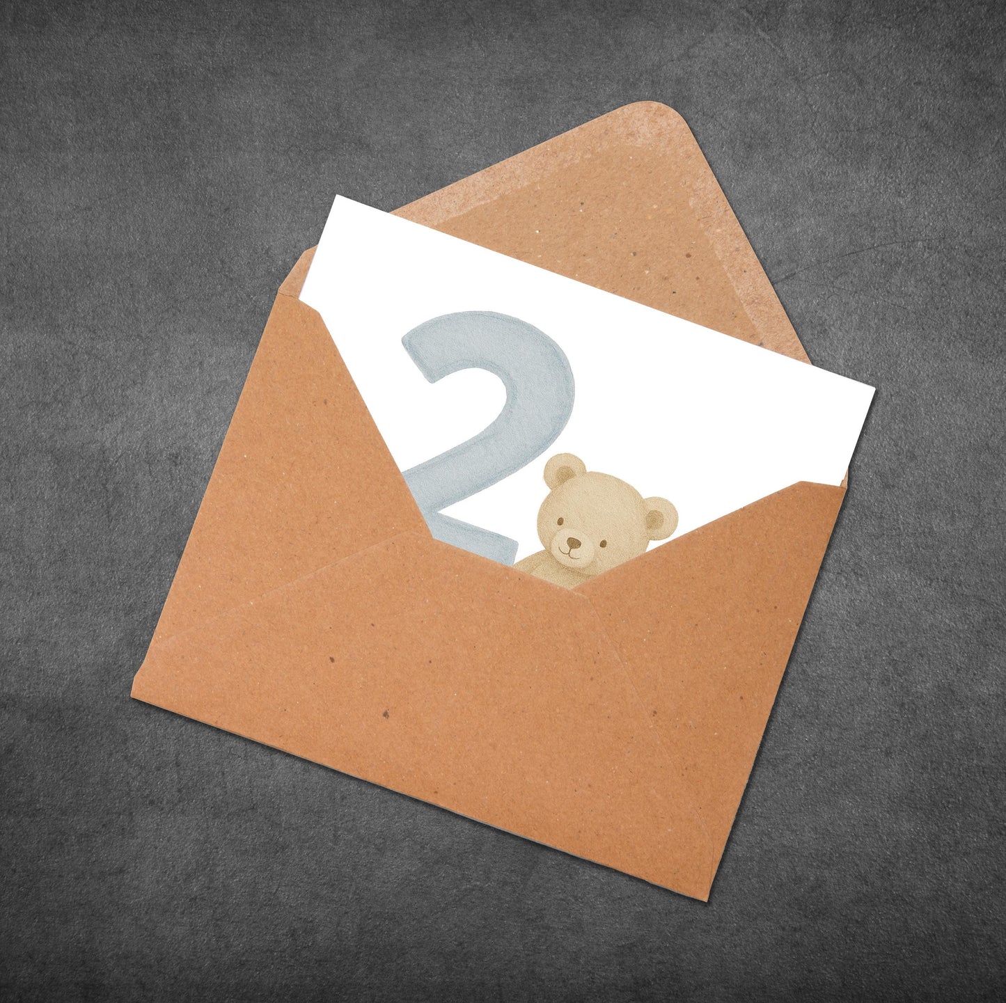 2nd Birthday Card for Boy, Personalised Birthday Card, Cute Bear Birthday Card for Son, Toddler Birthday Card, Blue Pastel Age 2 Card