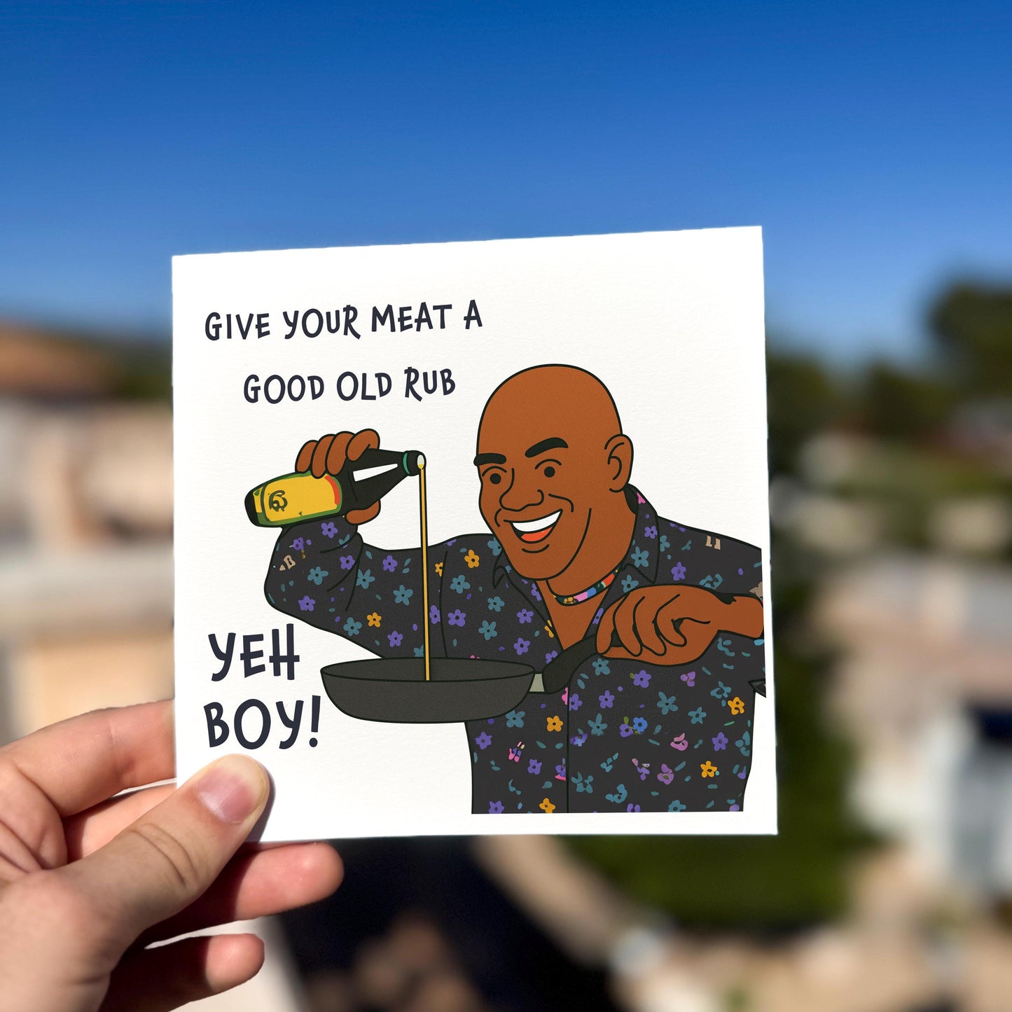 Funny Birthday Card for Him: Give Your Meat a Rub