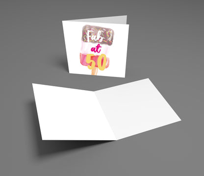 Greeting card with 'Fab at 40' text on a gray background