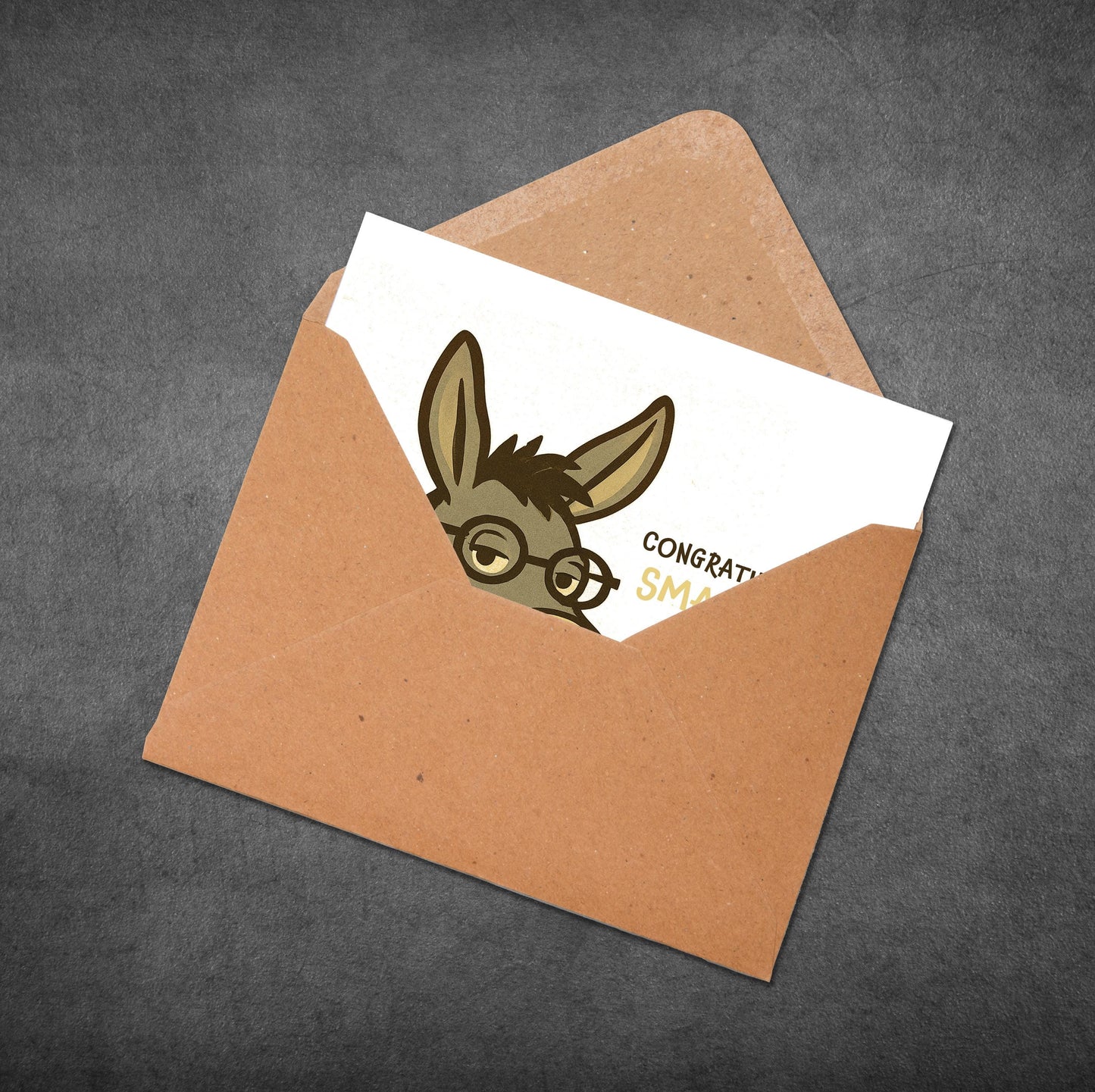 Funny Congratulations Card, Smart Ass Card, Graduation or Exam Congrats Card with Donkey Illustration, Humorous Pun Card for Him or Her