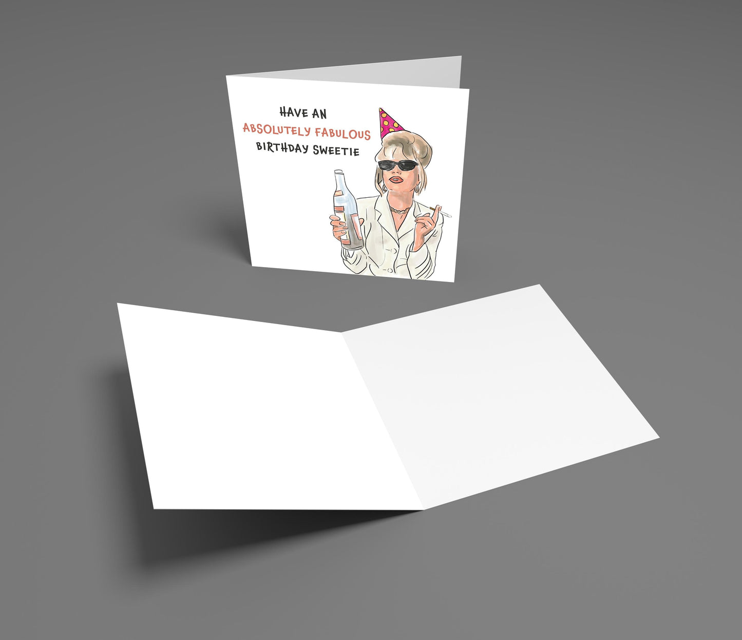 Birthday card with a person holding a beer bottle and text on a gray background