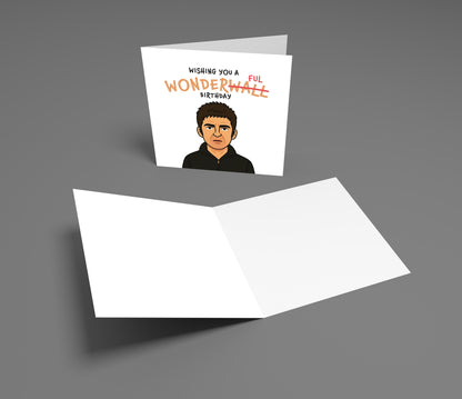 Greeting card with a person's face and text 'Wishing you a wonderful birthday' on a gray background